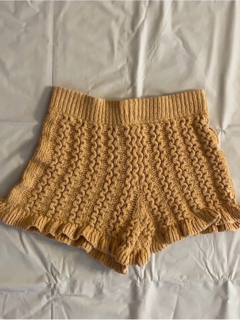 Zara Cable-Knit High-Waist Shorts in Mustard Yellow